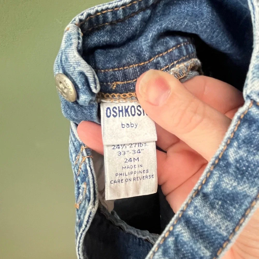 OshKosh Bgosh Baby Girls Blue Denim Overall Jumper Dress Bib‎ Pocket 24M Vintage